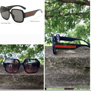 BLUE Italian Designer Oversized Sunglasses w/ Red Green Stripes Sides BRAND NEW